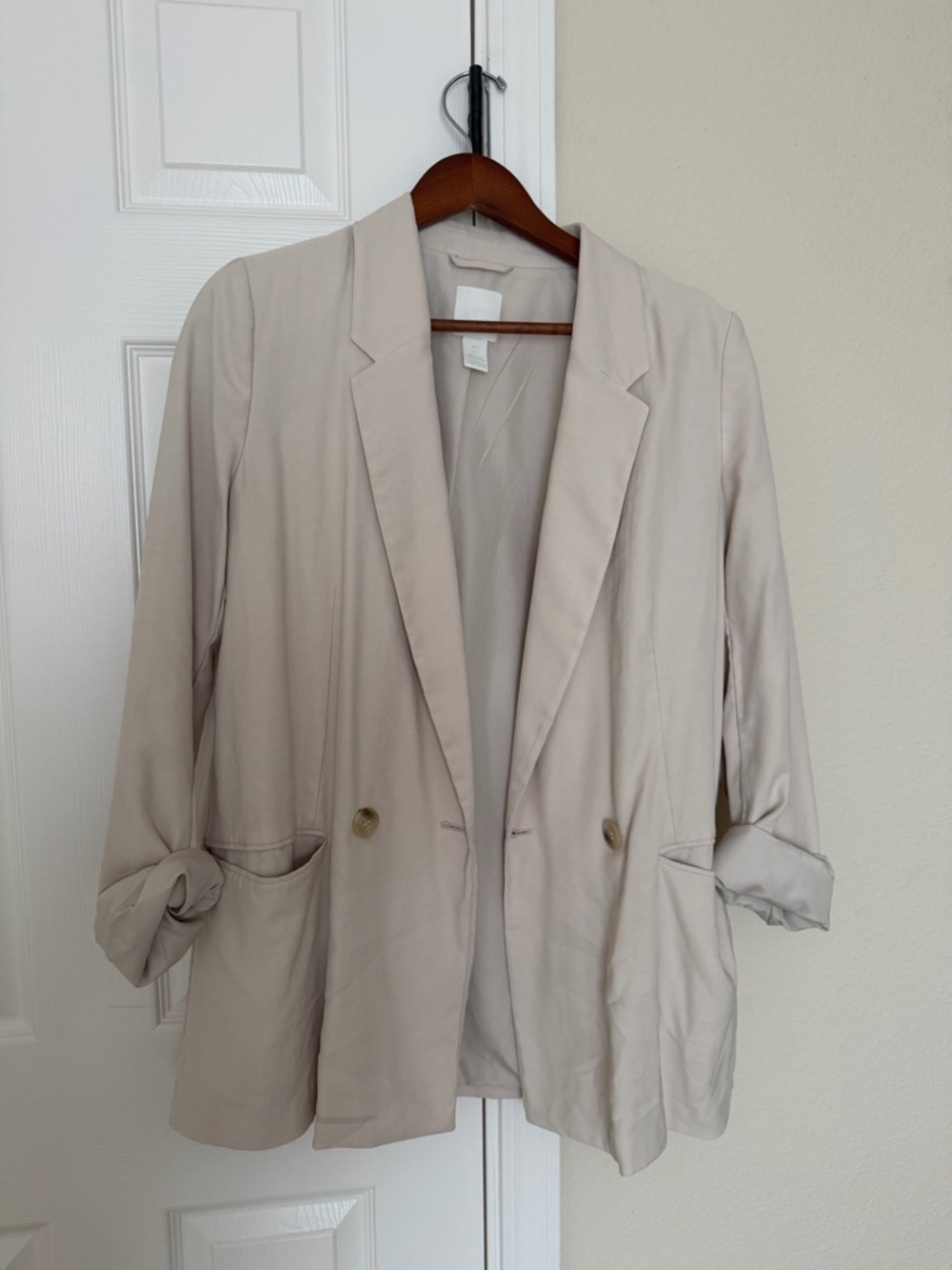 H&M Light Beige Women's Blazer Jacket - Classic Open Front